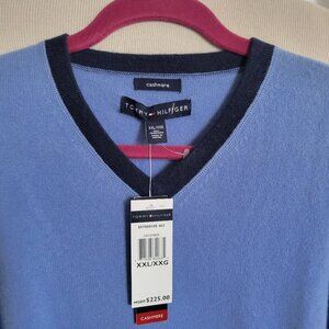 Tommy Hilfiger Men’s 100% Cashmere Blue V-Neck Pullover Sweater – (Size: XXL)